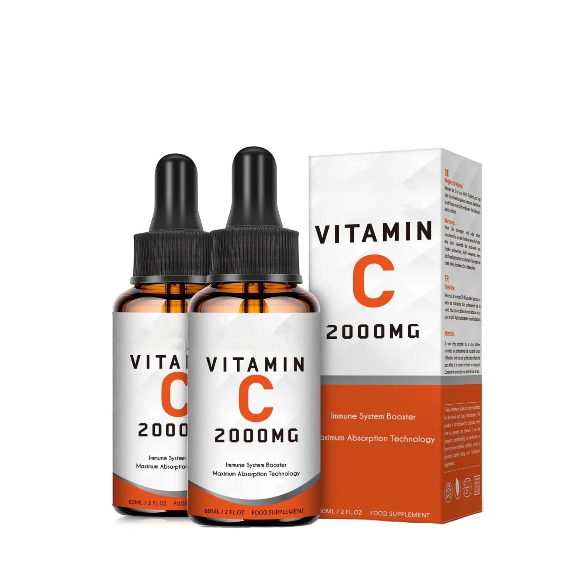 Gotas de vitamina C, suplemento alimenticio de 2000 mg para adultos, alta concentración del sistema inmunológico, refuerzo del sistema inmunológico, suplementos VC de 60ml