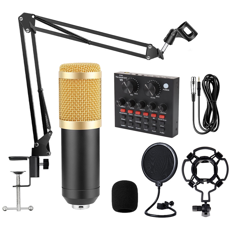 bm 800 Microphone Studio Recording Kits bm800 Condenser Microphone for Computer Phantom Power bm-800 Karaoke mic V8 Sound Card