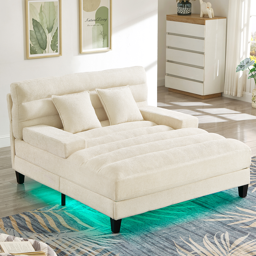 Beige + Chenille + 2 Seat + Foam