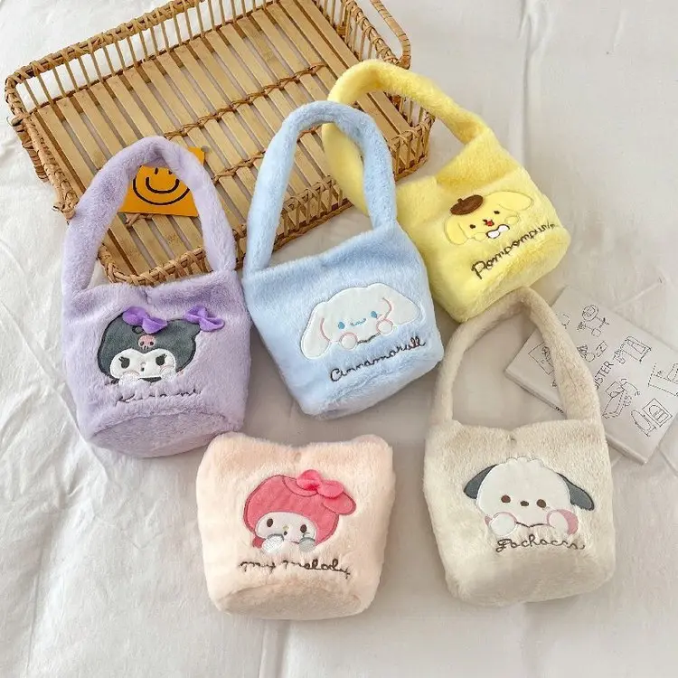 Caliente japonés Lindo bolso de mano de felpa Melody Kuromi Kawaii muñeca bolsas de felpa bolsos de hombro de felpa niñas señoras bolso de dibujos animados