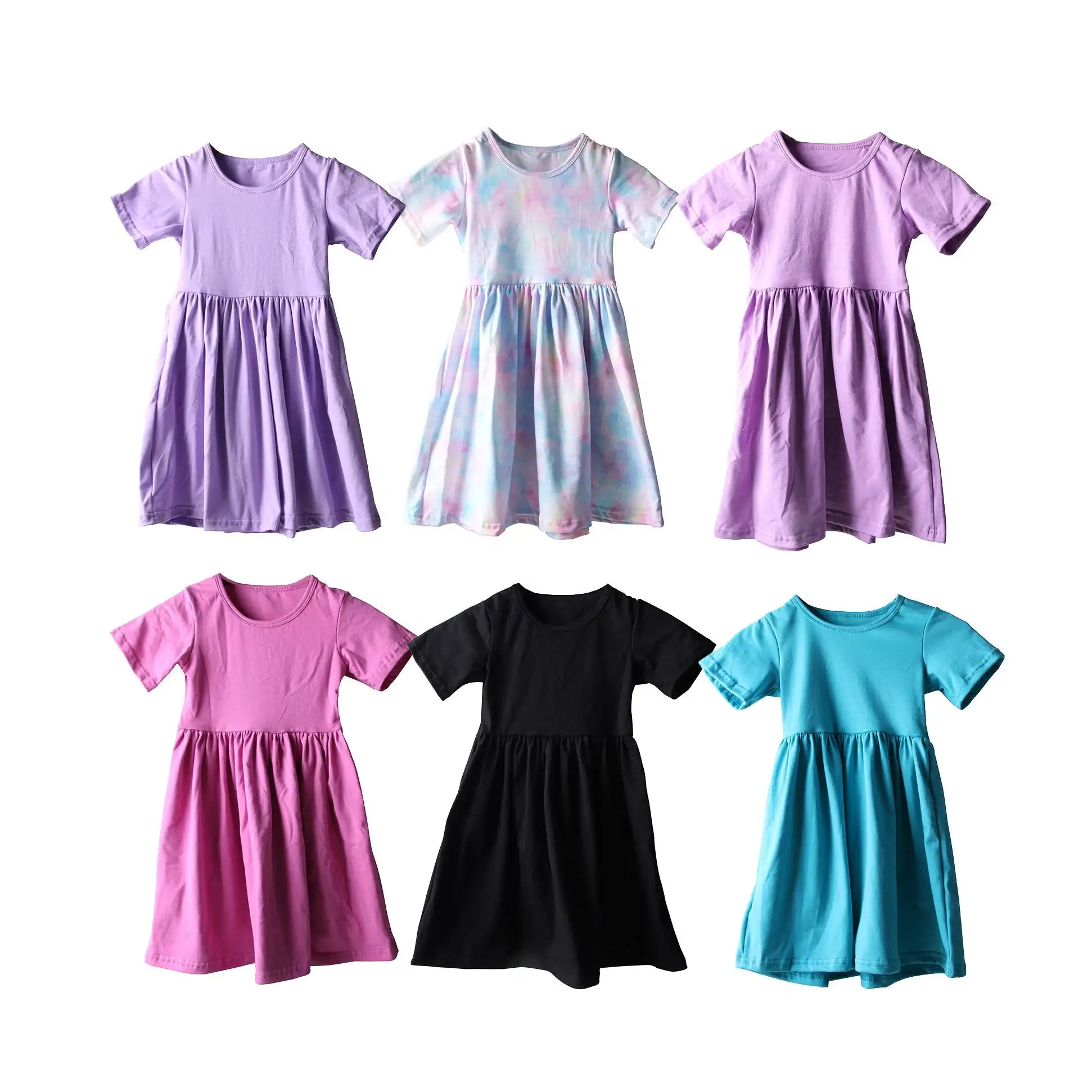 Vestido infantil de algodão orgânico para meninas, moda por atacado, cor favorável, vestido infantil sustentável para meninas