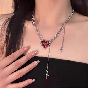 Gothic <strong>Red</strong> Peach Heart Necklace Ghost Claw Love Short Choker Punk Clavicle <strong>Chain</strong> for Women Jewelry