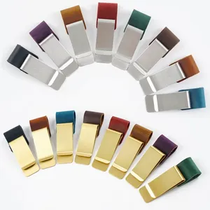 AIGUONIU-Bolígrafo de cuero de vaca para cuaderno, portalápices de acero inoxidable, portalápices de latón hecho a mano, diario, marcapáginas con clip de cobre - Product Image 1