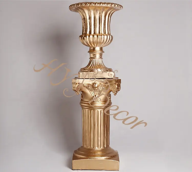 HY oro blanco resina fibra de vidrio Pilar piso florero Pedestal columnas romanas para la decoración de la boda