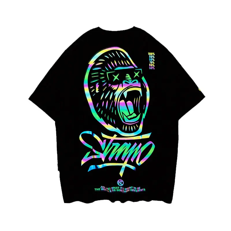 XMAMLON Camiseta de fluorescência reflexiva UV de Neon Hip-hop com logotipo personalizado para homens, camiseta com estampa de glow no escuro, roupas personalizadas RTS