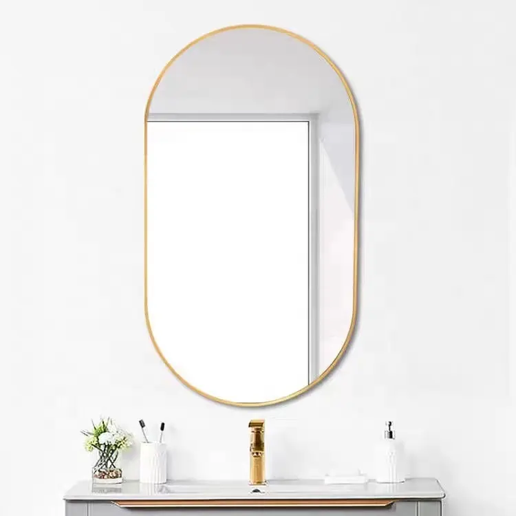 Layar sentuh dengan strip lampu led oval cermin toilet kabut vanity dinding pintar peredupan dipasang cermin mandi