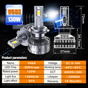 AKE V68X h4 <span class=keywords><strong>led</strong></span> ไฟหน้าโรงงานที่กําหนดเอง 130w 13000lm 6000k Hi-low luces <span class=keywords><strong>led</strong></span> h4 9-16V 3570 ชิป <span class=keywords><strong>led</strong></span> h4 หลอดไฟสําหรับรถยนต์ - Product Image 6