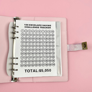 Carpeta de presupuesto para sobres de 100 días, cubierta de cuero y papel, Bloc de notas para eventos, libro de desafío para ahorrar dinero con cerradura para regalar - Product Image 1