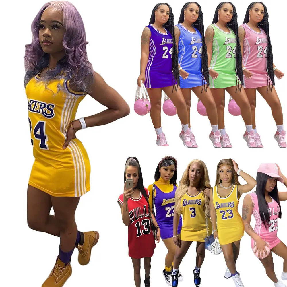 Jersey Mini Dress Basketball Sleeveless Bodycon T Shirts Vestido para mulheres Summer Trendy Baseball Dresses