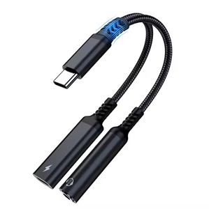 工厂原始设备制造商USB C至3.5毫米耳机充电器适配器2合1 USB C至Aux音频插孔，带PD 60w快速充电加密狗电缆线 - Product Image 1