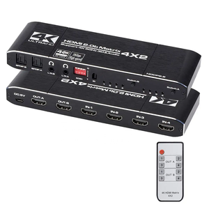 4x2 4K/60Hz HDMI矩阵4进2出HDMI2.0b切换器HDCP2.2分路器光学和L/R音频输出，带遥控器的定标器EDID - Product Image 1