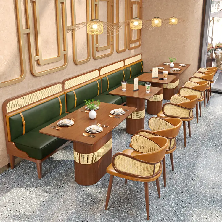 Modern Restaurant Leather Round High Back Sofa Booth Seating Furniture Wooden Dining Tables And Chairs Coffee Shop Chair