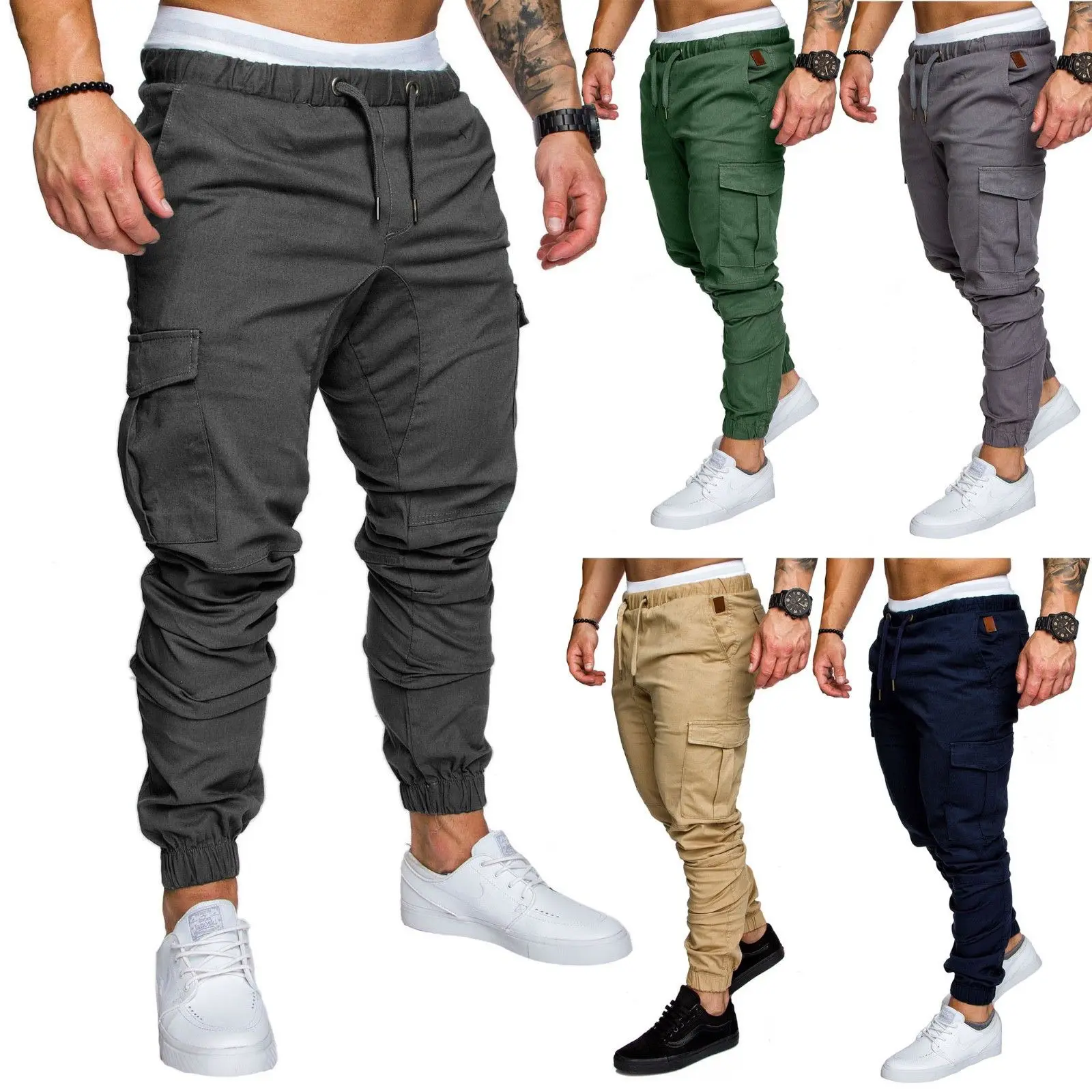 Pantaloni Multi tascabile in Jeans pantaloni da uomo in tessuto per il tempo libero Leggings