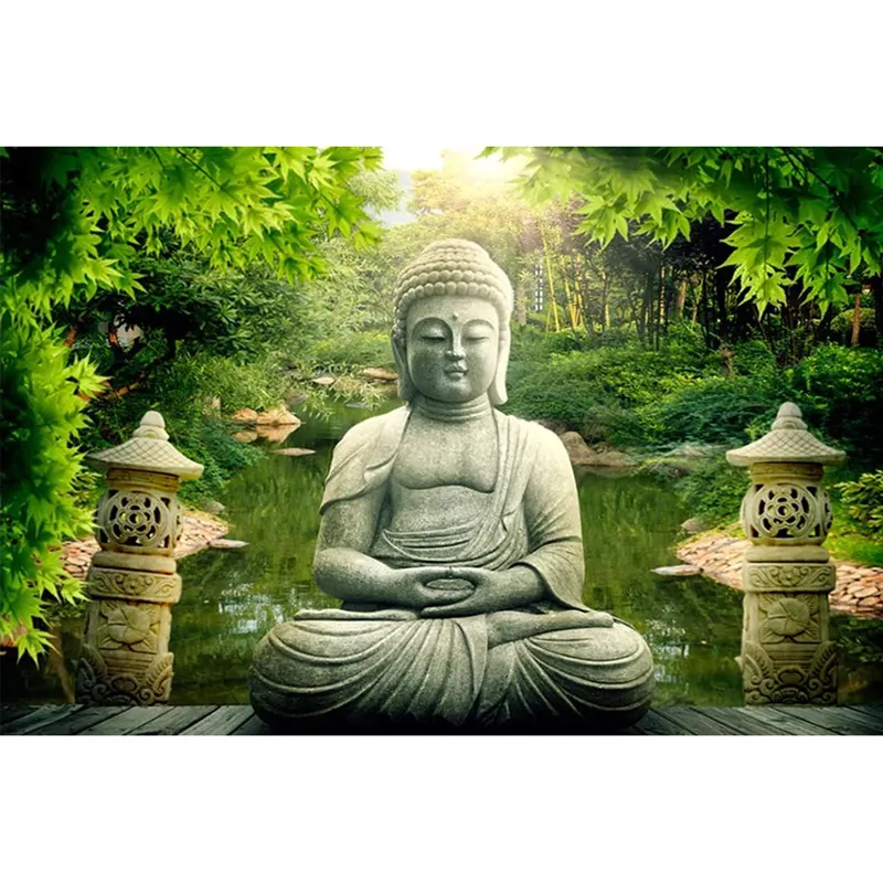The Buddha Statue And Pond Diy Diamond Painting Full Round Drill 5d Diamond Embroidery Canvas Painted Decor Art For Home