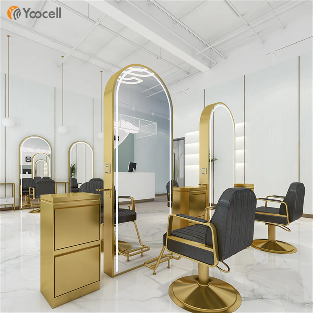 Yoocell — miroir de salon de coiffure or, miroir lumineux led double face pour salon de coiffure, plus vendu