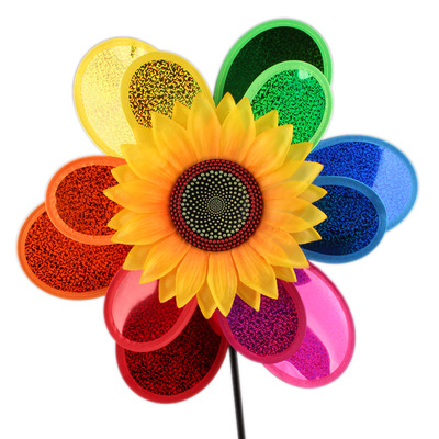 Molino de viento de girasol con lentejuelas de doble capa