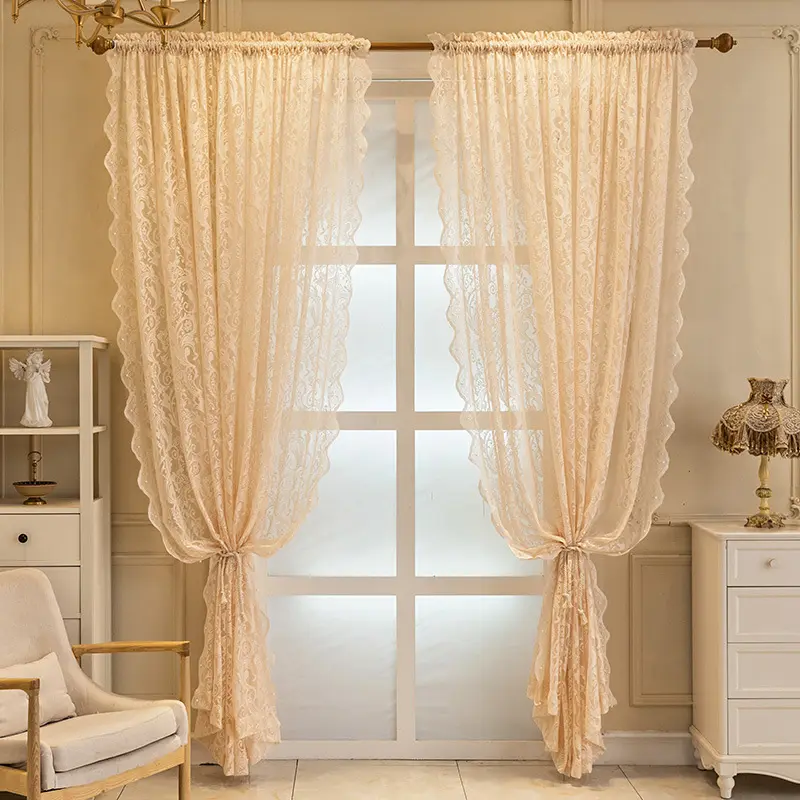 Cortinas de encaje blanco Floral francés confeccionadas, modelo de flor bordada, cortina transparente Simple para la sala de estar