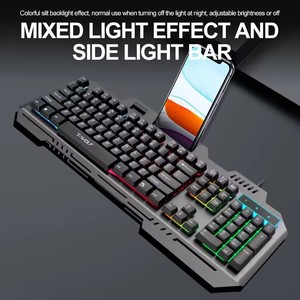 Teclados Gamer con cable con soporte para teléfono Placa mediana de metal Instalación de computadora USB 104 Botones de silencio con retroiluminación