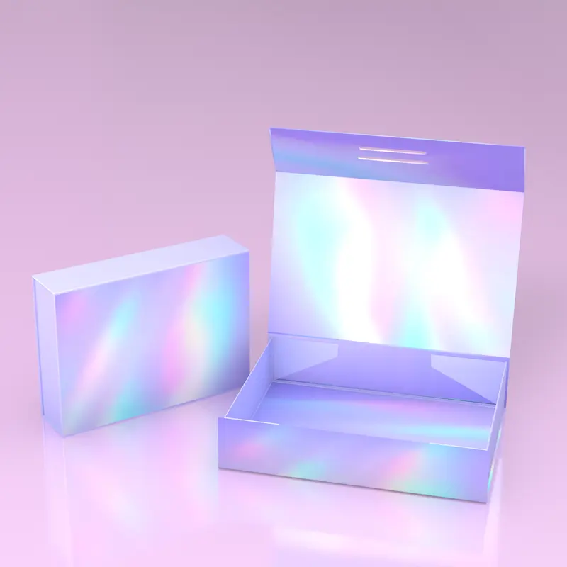 Caixa Holográfica De Cor De Arco-íris De Luxo Personalizado Caixa De Presente De Dobramento Com Fita De Fecho Magnético Embalagem De Presente De Natal