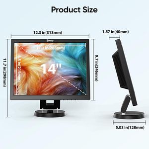Eyoyo LCD de 14 pulgadas para Monitor HDMI 75Hz Frecuencia de actualización 1024x768 Cámaras de seguridad con pantalla VGA pequeña con entrada HDMI/VGA/AV/BNC - Product Image 3