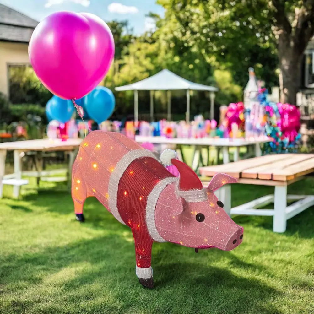 24-Inch Pink Flying Pig Outdoor Holiday Decor LED Party Decorations Easter Christmas Ramadan Graduation Valentine's Day Number