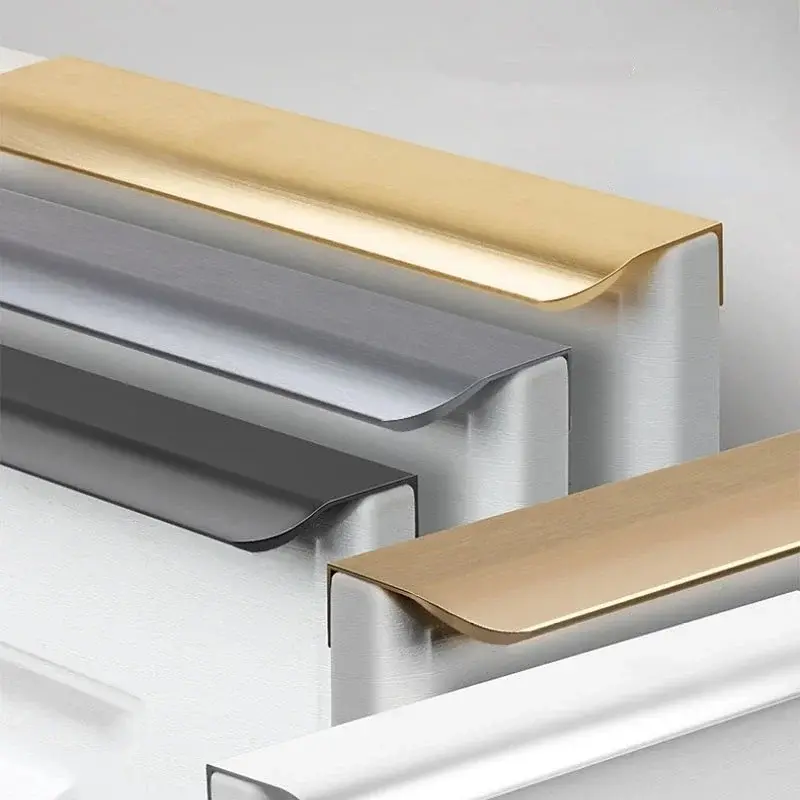 Manija de arco de aleación de aluminio dorado plateado para puerta de cajón, tiradores de borde de dedo ocultos invisibles, manija larga para armario de cocina