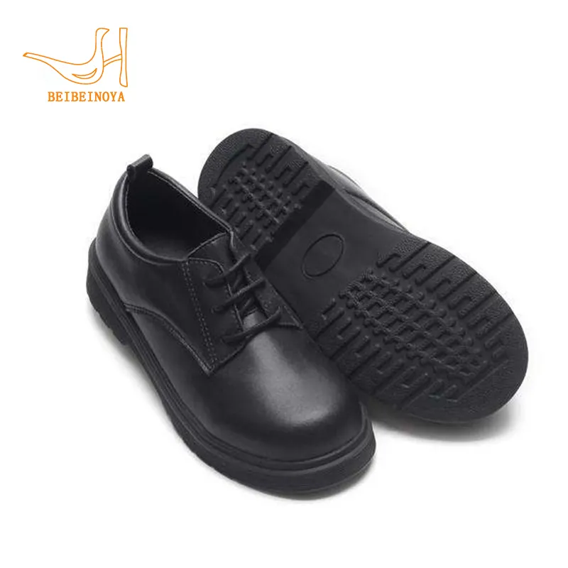 Babyhappy düşük fiyat özelleştirilmiş okul gençler Boy resmi durum üniforma tüm siyah deri çocuk ayakkabıları