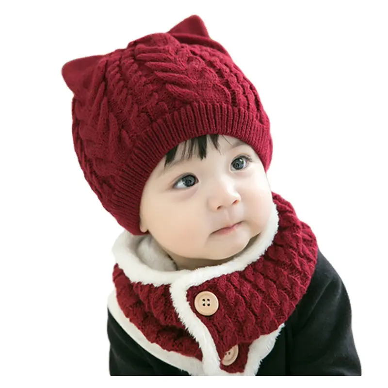 Commercio all'ingrosso acrilico lavorato a maglia berretto per bambini due pezzi inverno caldo vestito cappello sciarpa Combo per i bambini