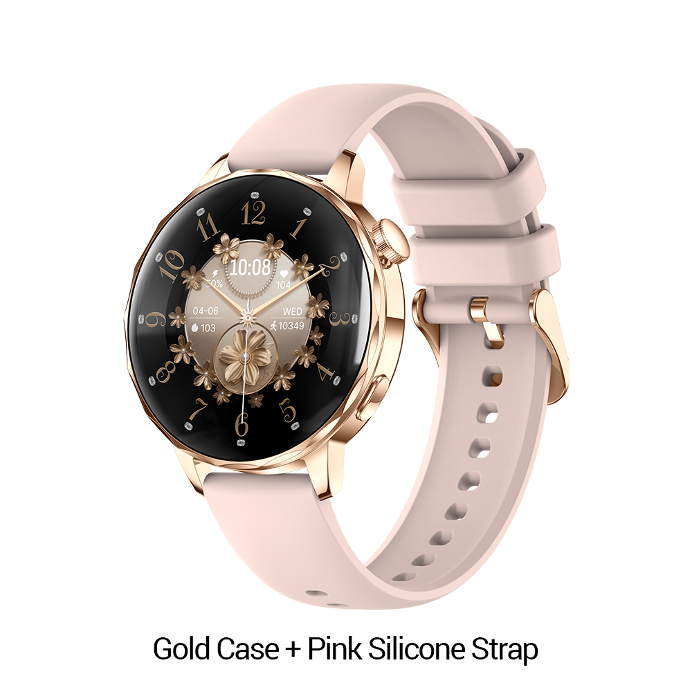 Boîtier doré + bracelet en silicone rose