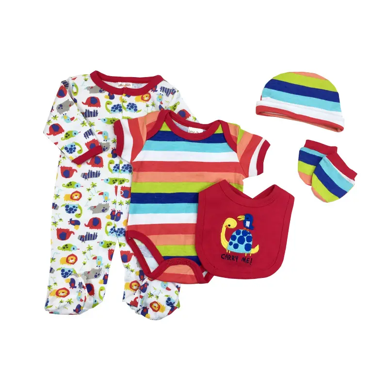 Organic Cotton Newborn Baby Clothes Long Short Romper Mittens Hat Bibs Gift Set