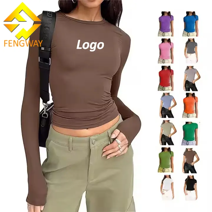Camiseta feminina lisa personalizada em branco Slim Fit com gola redonda e manga curta para mulheres