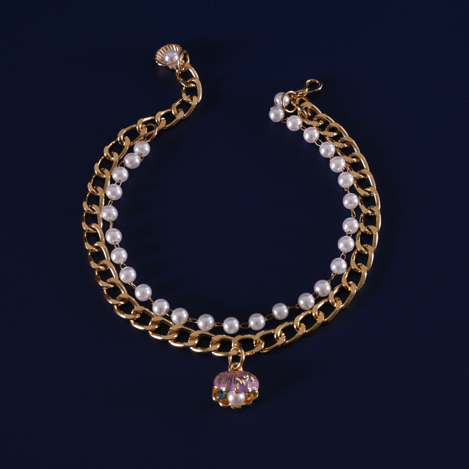Collier coquillage violet
