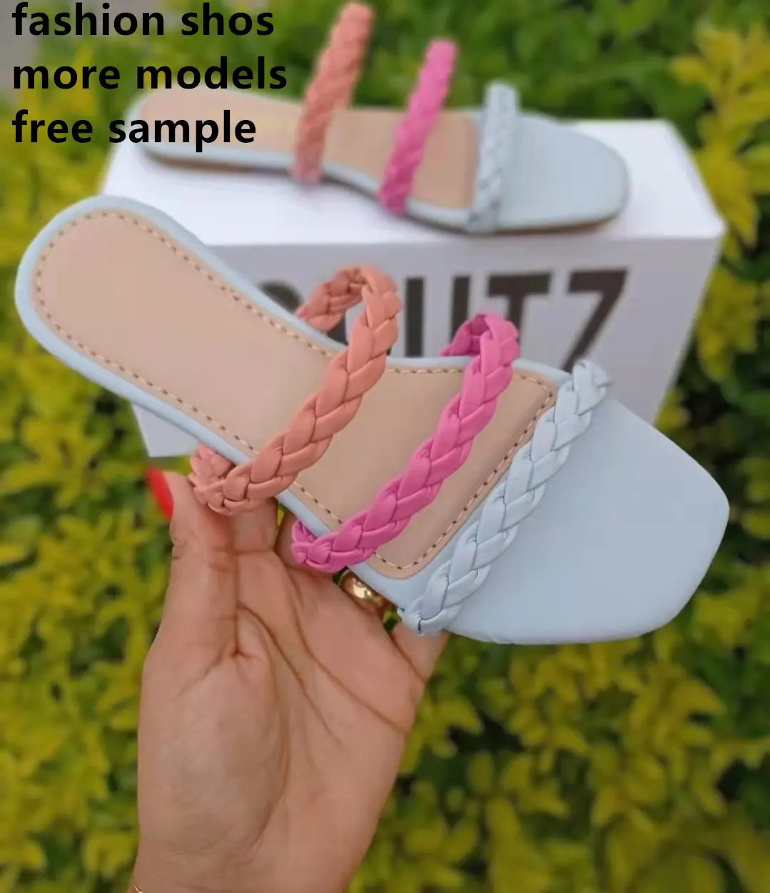 2022 summer beach knitting slip on slides casual outdoor contrasto colore pantofole plus size sandali piatti scava fuori scarpe PU