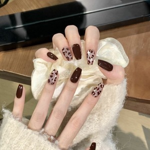 デザイン #1337手作り10個ワインレッドつけ爪ヒントヒョウショートスクエア人工爪ヒントフルカバーフィンガープレス釘 - Product Image 1