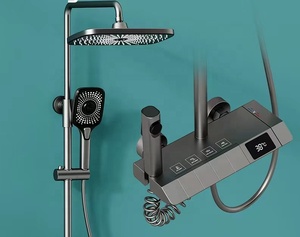 <strong>New</strong> Designer Gray Exposed 4-Push Button Piano Key Digital Shower Faucet <strong>Mixer</strong> 10 Inch Rainfall Jet Soft Rain Head Ceramic