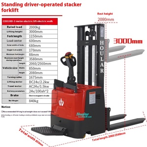 Apilador de pedales totalmente eléctrico de 2 toneladas, elevador de palés eléctrico, carretilla elevadora para carga de almacén, descarga de mercancías, 1, 2 unidades - Product Image 2