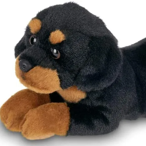 2023 venda quente pequena pelúcia rottweiler, animal de pelúcia, filhote de cachorro, brinquedo, boneca, travesseiro de pelúcia, oem para alívio de ansiedade