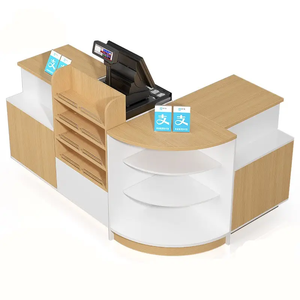木制收银台设计现代零售柜台超市商店收银台设计 - Product Image 1