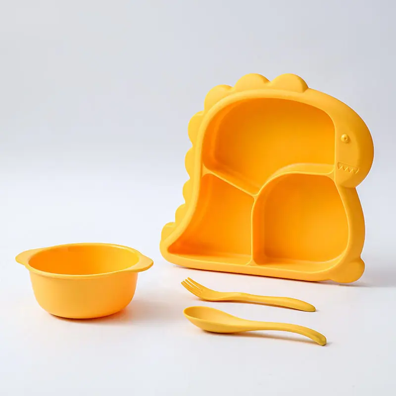 Children's tableware with three compartments, anti drop and anti scalding spoons, forks, soup bowls, thickened plates