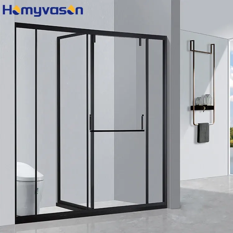 Ducha negra de baño con pivote de lujo personalizada, sistema enmarcado de acero inoxidable, puerta de ducha de cristal