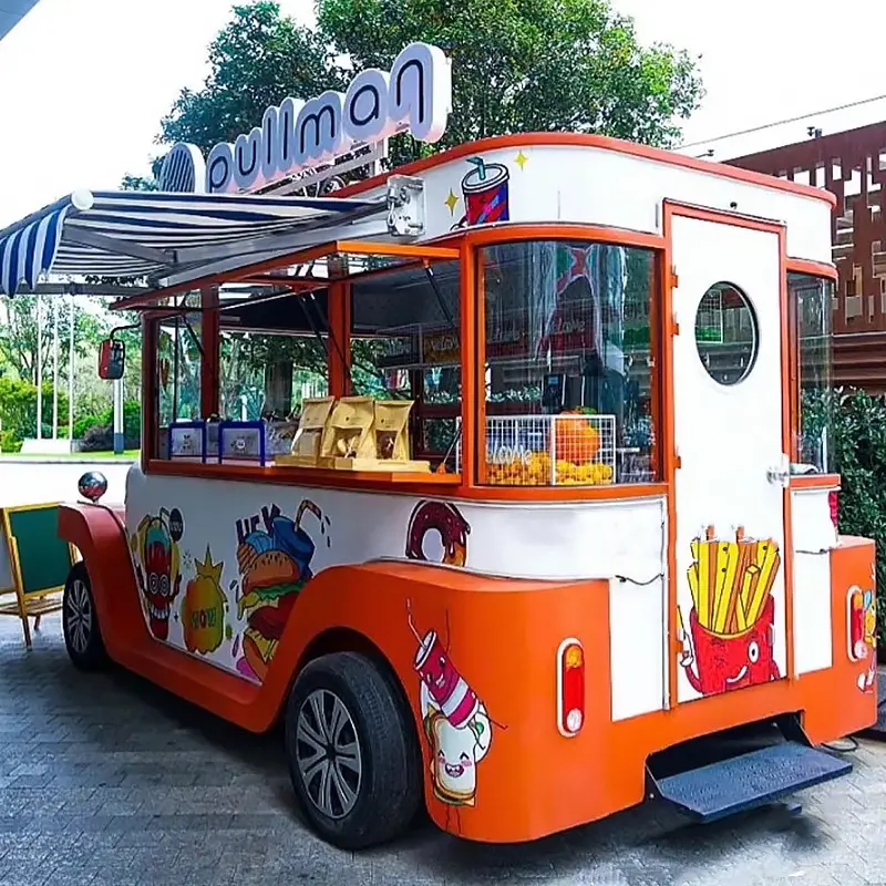 Fabricante de caminhões de comida e bebidas para bicicletas elétricas de caravana retrô fornece reboques móveis de rua