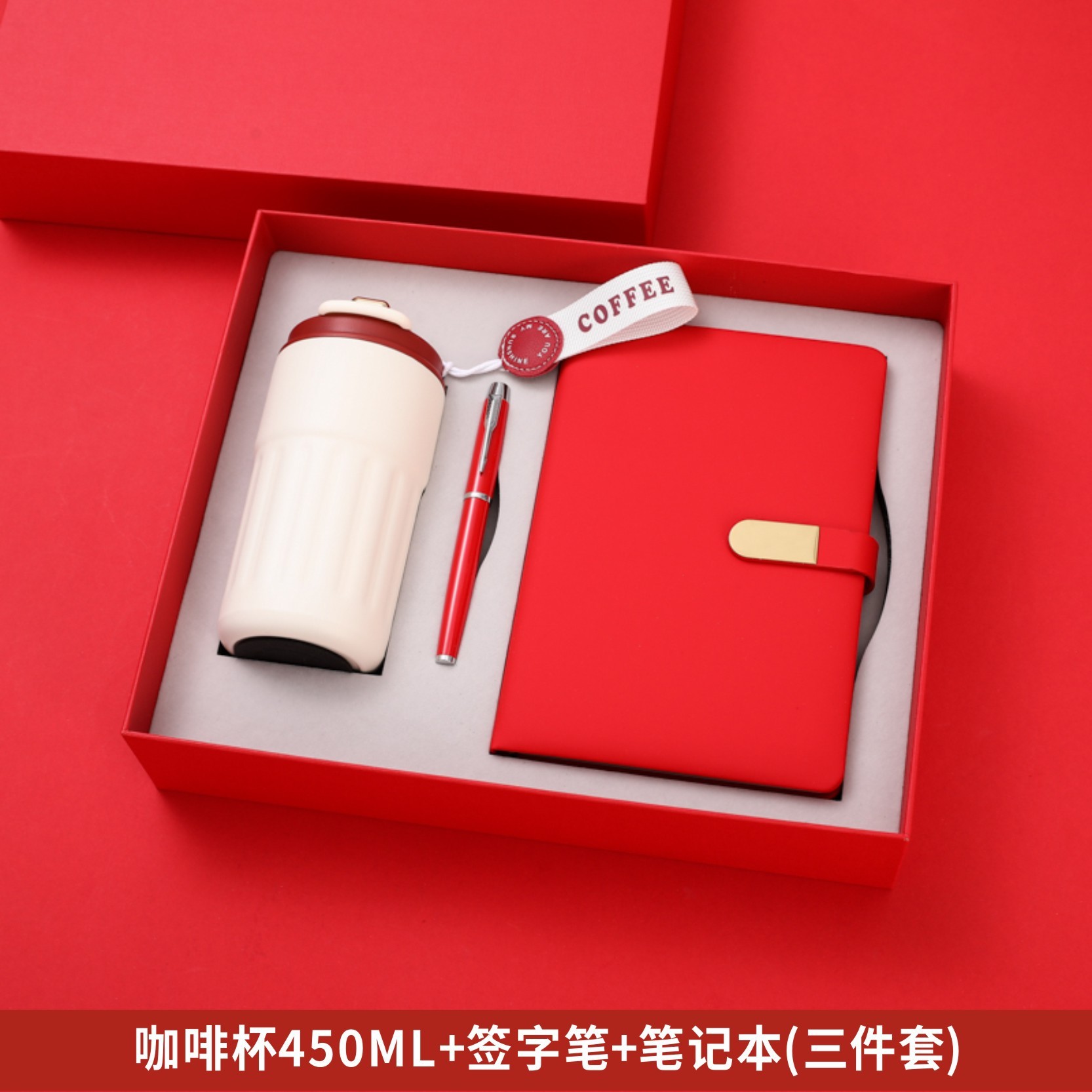 Tasse à café-stylo-cahier-rouge