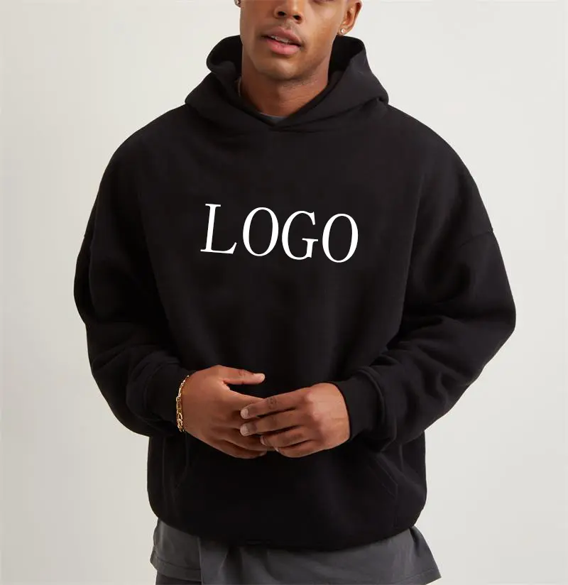 custom logo design black men plain 400 gsm heavy cotton thick heavyweight hoodie blank high quality hoodies wholesale