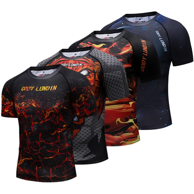 Sublimación personalizada impresa protección UV tela Rash Guard hombres camisetas de alta calidad Bjj MMA camiseta elástica