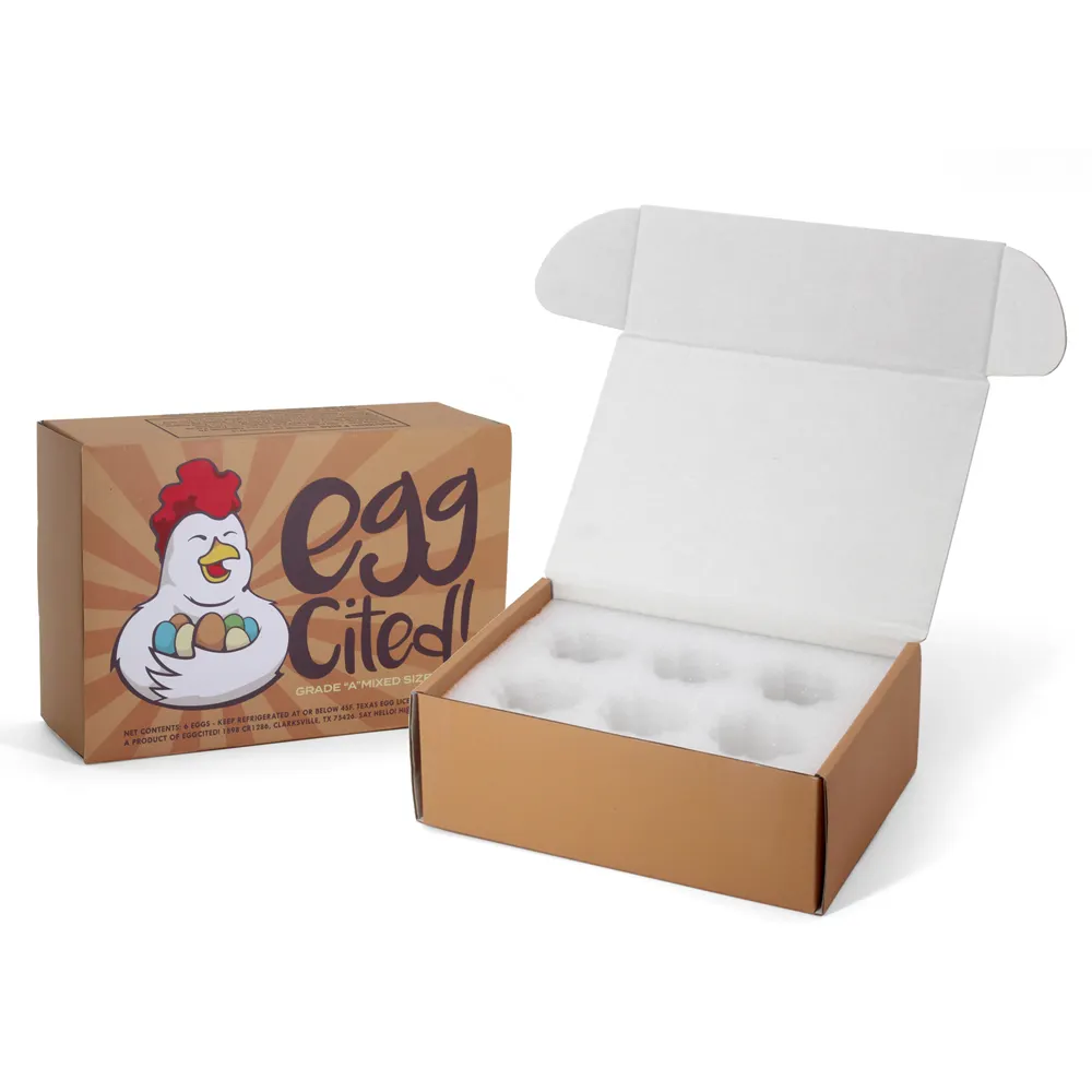 Cajas de cartón corrugado con logotipo personalizado, caja de embalaje con dibujos animados para huevos