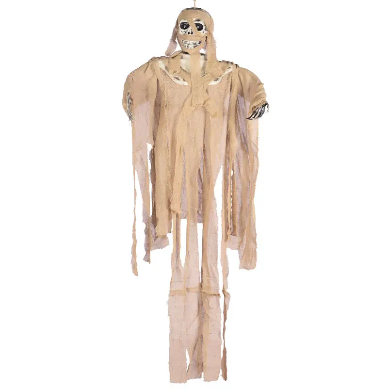 2024 New Style Halloween Hanging Ghosts Activated Mummy Skeleton Props Shroud Ghost Sound LED Eyes Light up For Halloween Decor