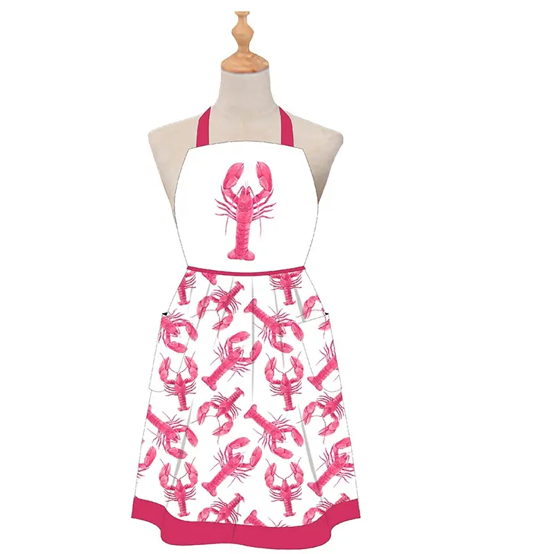 Производитель, модные водонепроницаемые розовые фартуки для платья с карманами, плиссированный фартук с нагрудником с оборками, модный простой хлопковый фартук на заказ