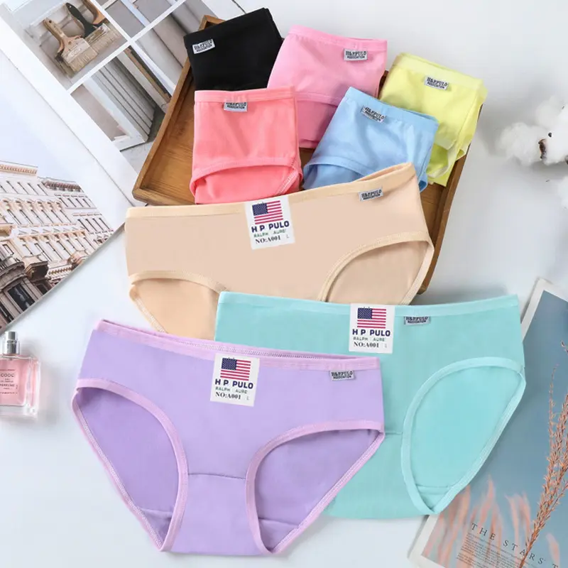 Pabrik Grosir Katun Warna Solid Pakaian Dalam Lingerie Bernapas Celana Dalam Wanita Sehat Mulus