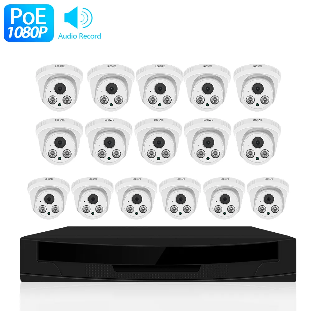 Cámara Loosafe 16 cámara domo 1080P Video vigilancia CCTV SISTEMA DE 2 megapíxeles barato Domo cámaras IP 16CH POE NVR Kit