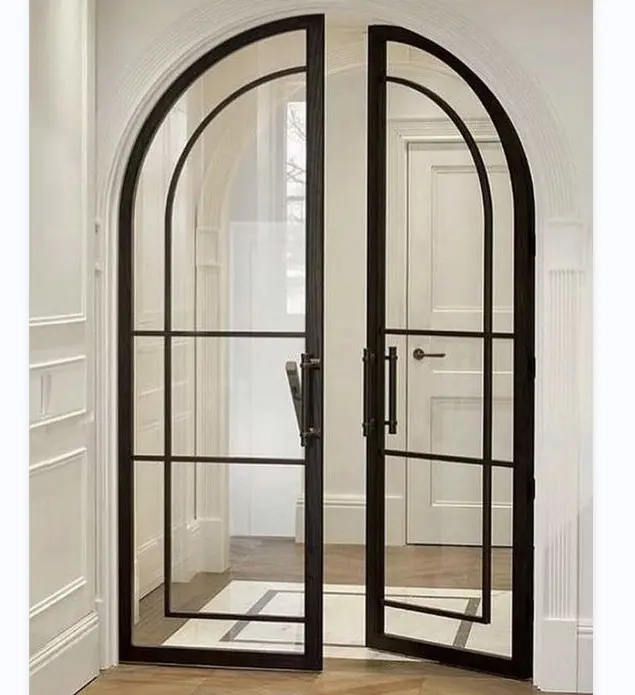 फ्रेंच शैली धातु इस्पात लोहे कांच के दरवाजे आर्क कांच की खिड़कियों और दरवाजों डिजाइन